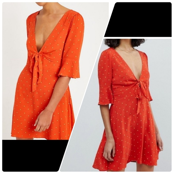 Free People Dresses & Skirts - Free People “All Yours” Orange and Yellow Polkadot Size 8